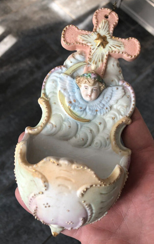 Ancien bénitier porcelaine - bénitier,