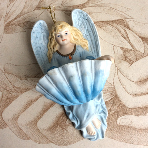 Ancien bénitier ange bleu - bénitier,
